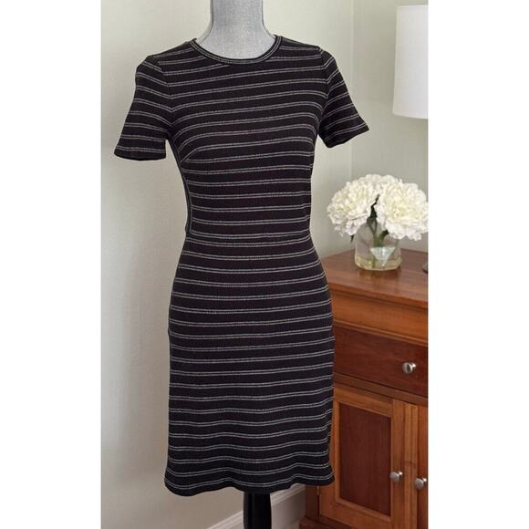 Madewell Black with White Stripes Upstage Midi Dress Size 2 - Picture 2 of 13